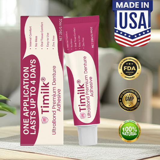 Timilk® UltraBond Premium Denture Adhesive 🔥 FDA Certified (Clinically Proven 4-Day Hold for Secure, Comfortable & Zinc-Free Denture Fit